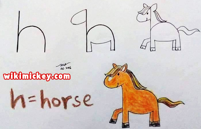 easy drawing ideas for kids easy draw horse from letter h kolay çizim at draw animal from letters step by step 
