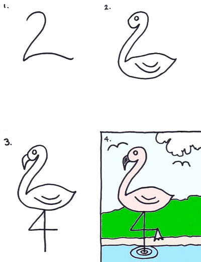 easy drawing ideas for kids easy draw flamingo swan kolay çizimflamingo resmi draw step by step 