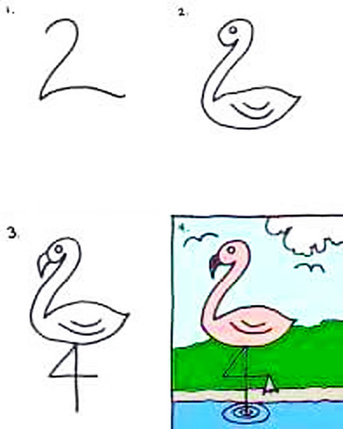 easy drawing ideas for kids easy draw flamingo stork bird kolay çizim flamingo draw step by step