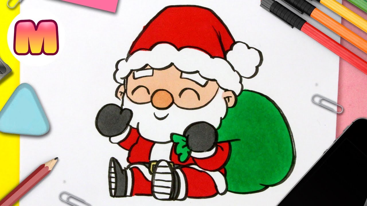 COMO DIBUJAR A SANTA CLAUS KAWAII - Dibujos de navidad faciles - como dibuj...