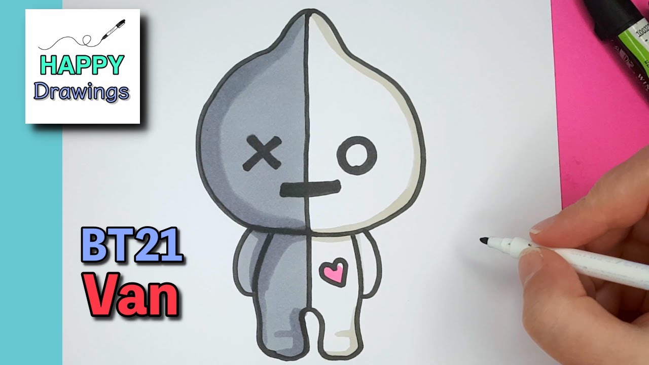 How To Draw Bt21 Van Bts Happy Drawings Social Useful Stuff Handy Tips