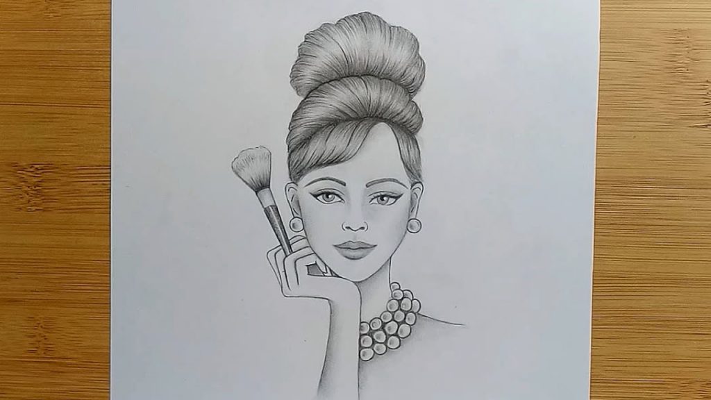 How To Draw A Beautiful Girl With Makeup Brushes Pencil Sketch Drawing Step By Step Social Useful Stuff Handy Tips