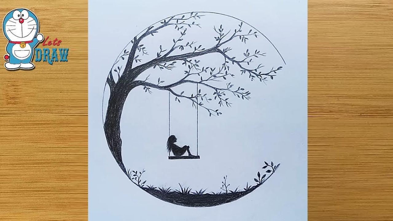 Alone Girl swinging in a tree || How to draw a sad girl || كيفية رسم ...