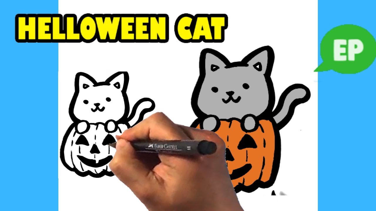 How to Draw Cute Halloween Cat - Easy Pictures to Draw | Social Useful