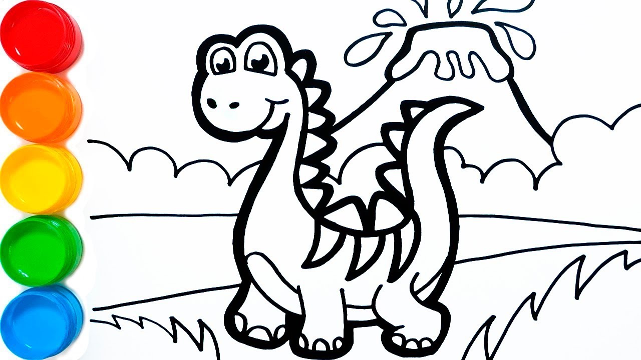 Dibujar y Colorear Un Dinosaurio - Dibujos Para Niños - Aprende Colores