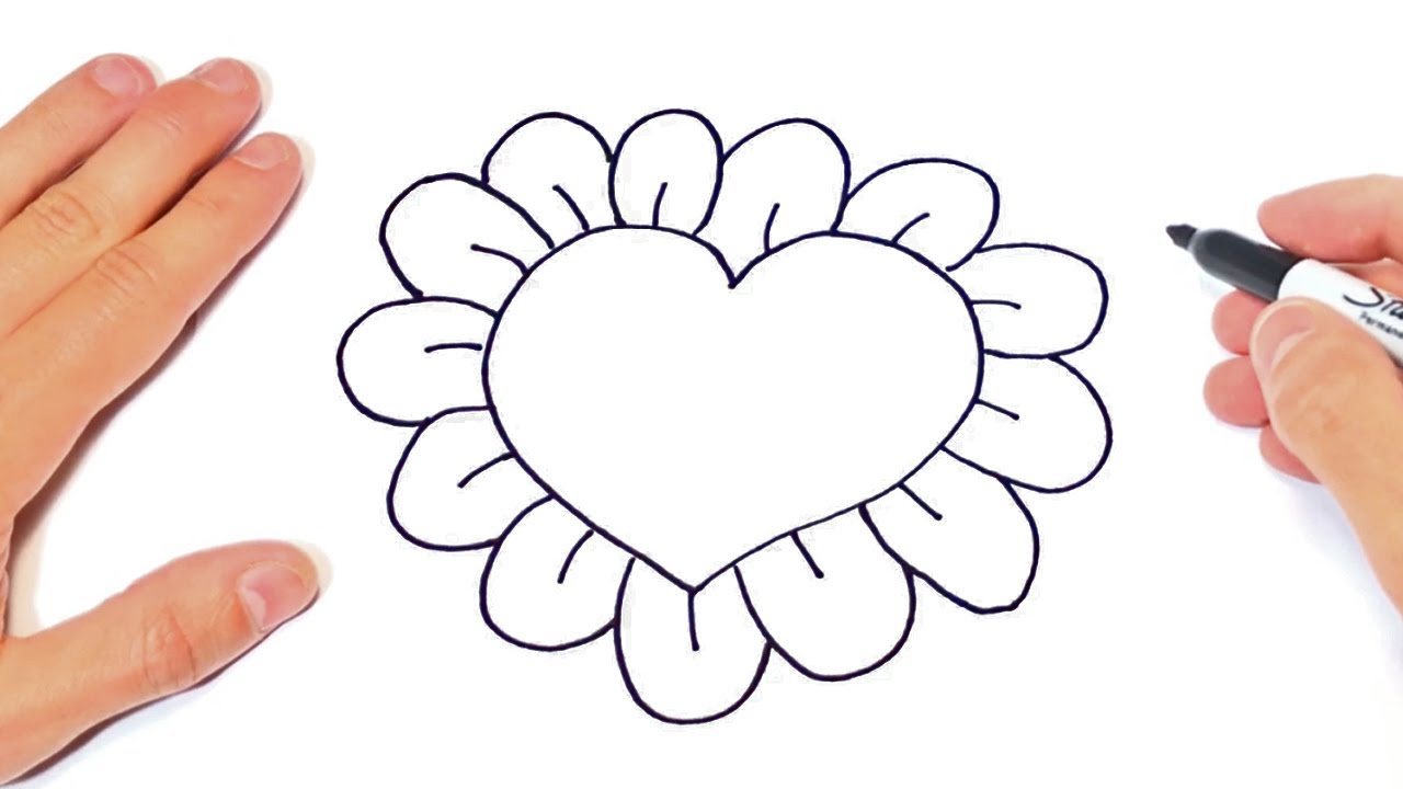 How to draw a Heart with Flowers Step by Step Love drawings Social