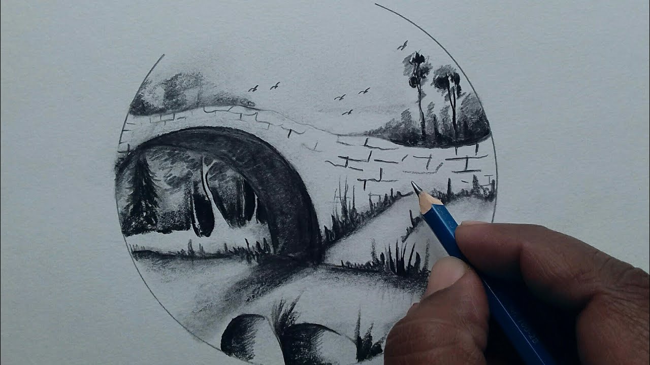 how to draw nature scenery drawing forest with charcoal and graphite ...