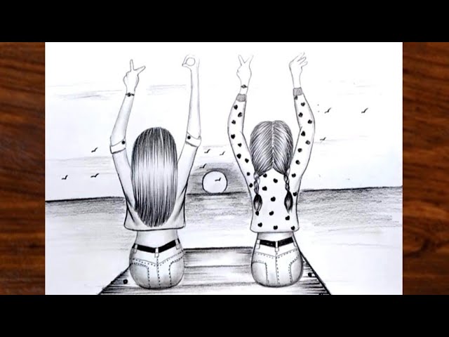 How To Sketch Friendship Day Picture Easy Drawing 2 Girl From Behind Friendship Day Celebration Easy Drawings Dibujos Faciles Dessins Faciles How To Draw Comment Dessiner Como Dibujar