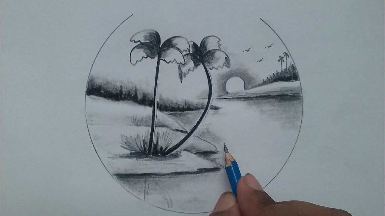 How to Draw Easy Pencil Scenery Drawing / Beautiful Scenery Drawing for ...