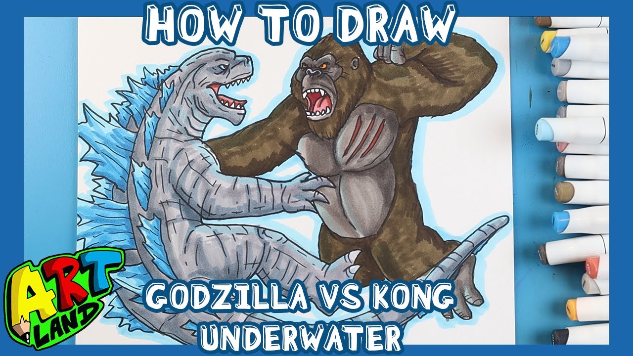 How to Draw GODZILLA VS KONG UNDERWATER!!! | Easy Drawings - Dibujos