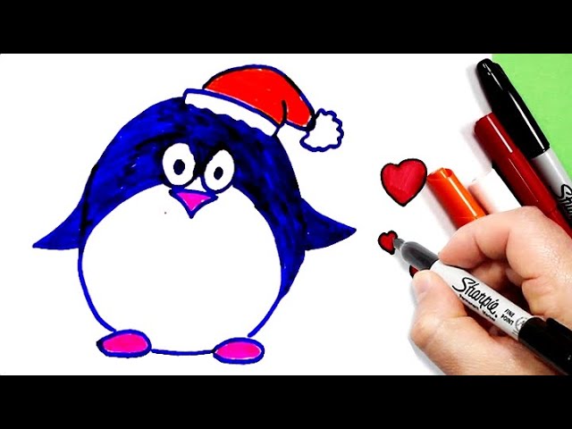 رسم بطريق كيوت وسهل تعليم الرسم للمبتدئين رسم سهل جدا رسومات سهله