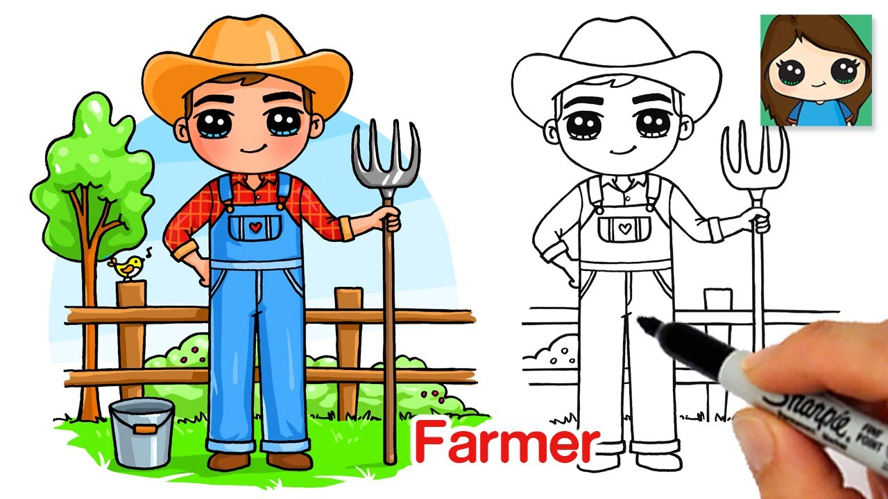 How to Draw a Farmer Easy Easy Drawings Dibujos Faciles Dessins