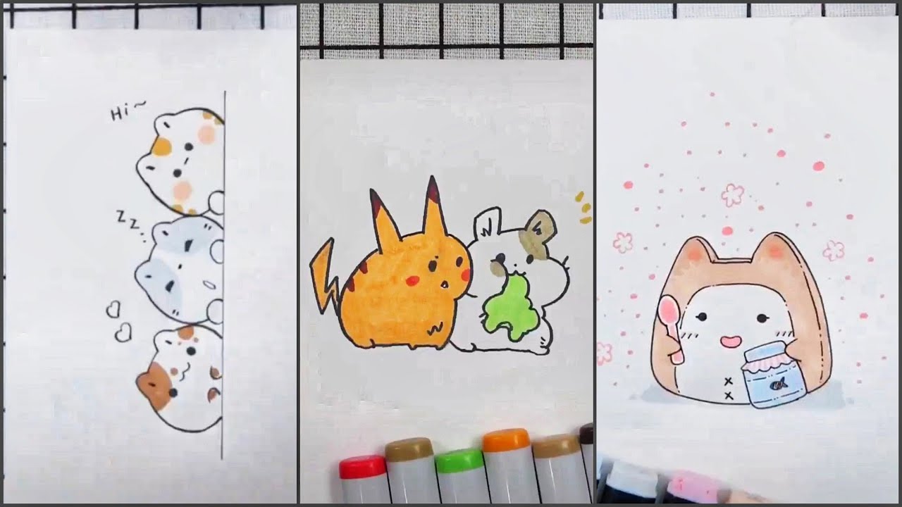 How To Draw Cute Pictures (Pikachu, Cat...) | Easy Drawings - Dibujos ...